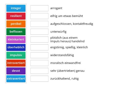 Wortschatz Lektion Charaktereigenschaften Match Up