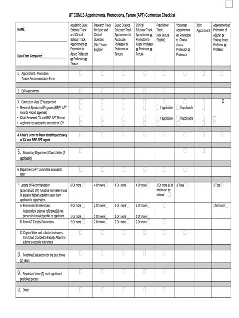 Appointments Promotions Tenure Checklist Doc Template Pdffiller