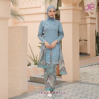 Jual Calista Sky Blue Setelan Baju Kebaya Batik Modern Couple Wisuda