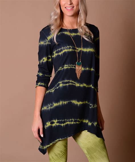 Lbisse Lime Green Black Tie Dye Stripe Sidetail Tunic Black Tie Dye