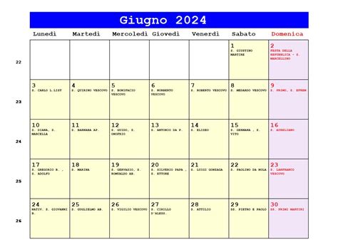 Calendario Giugno 2024 Da Stampare Festa Della Repubblica Solstizio Destate Gemelli