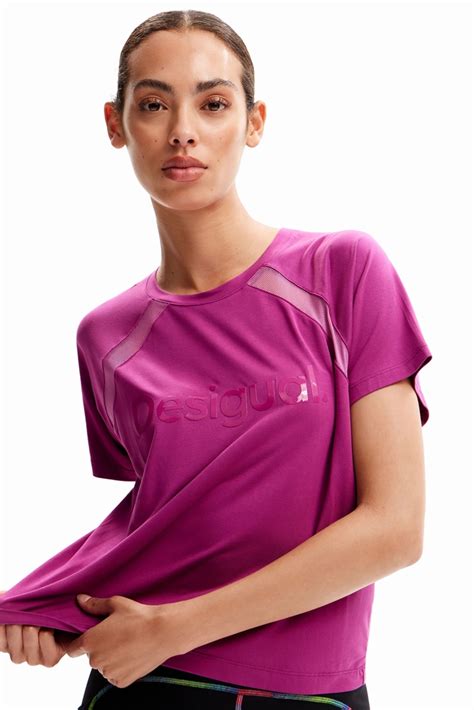 Desigual Mesh Sport T Shirt Fuchsia Manelsanchez