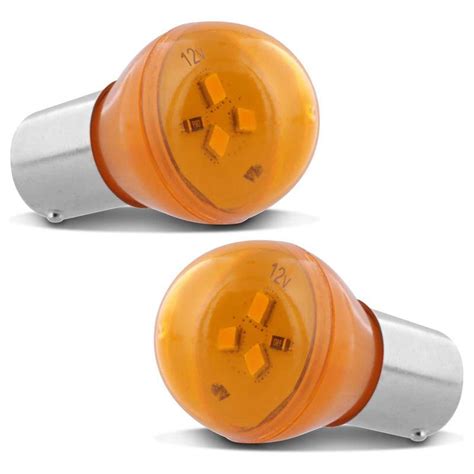 Par Lâmpadas LED BA15s 1 Polo Trava Reta 03 LEDs 3W 12V Âmbar Lanterna