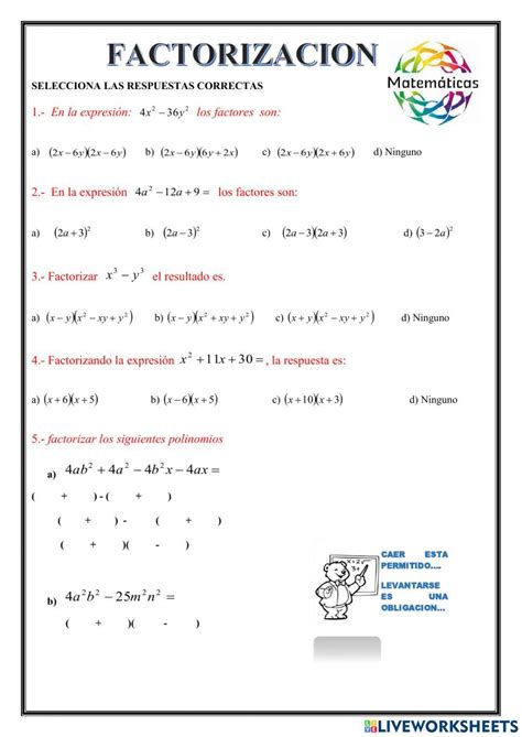 Factorizaci N Matem Ticas Exercise