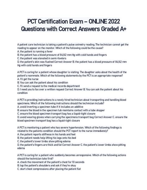 PCT Certification Exam ONLINE 2022 Questions With Correct Answers