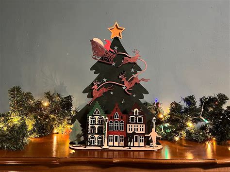 3d Puzzle Lasercut Cut Christmas Ornaments Lamp Night Scene Wooden