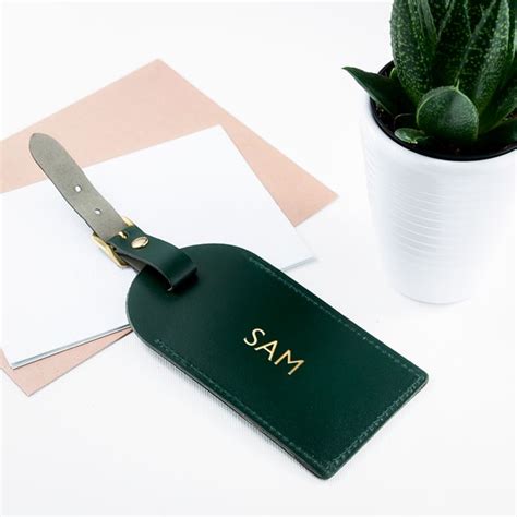 Personalised Dark Green Foiled Leather Luggage Tag The Gift Experience