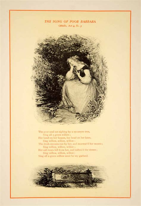 1900 Lithograph Art Song Poor Barbara Othello William Shakespeare Thea Period Paper Historic