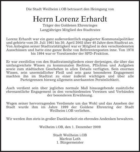 Traueranzeigen Von Lorenz Erhardt Trauer Merkur De