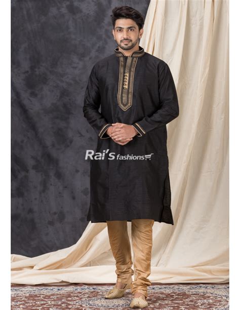 Black Silk Men Punjabi Set