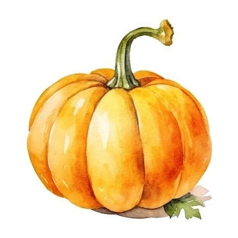 Premium AI Image | a watercolor painting of a pumpkin with a leaf on it.