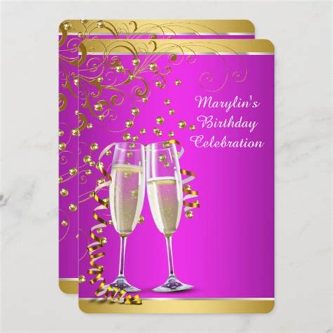 Hot Pink Gold Champagne Birthday Party Invitation Zazzle