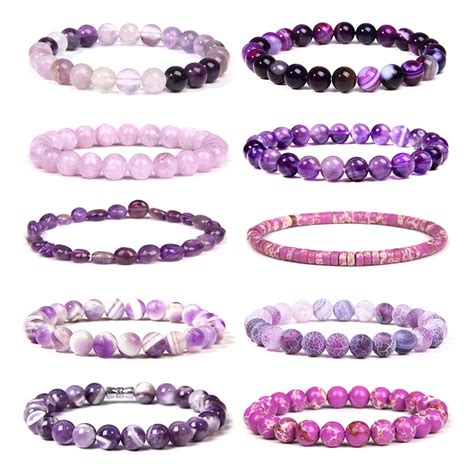 Natural Purple Amethysts Agates Chalcedony Stone Beads Bracelet Jewelry