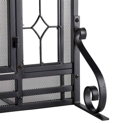 Door Large Floral Fireplace Fire Screen With Beveled Glass Panels