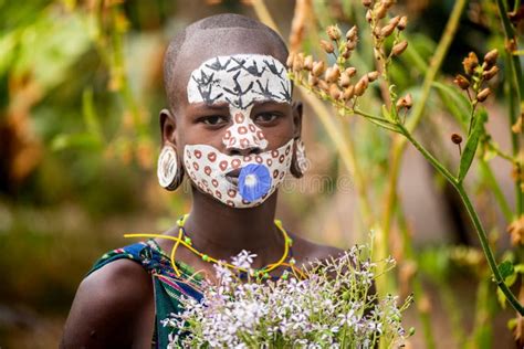 Beautiful Girl From Mursi Tribe Ethiopia Omo Valley Editorial