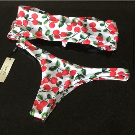 Swim Bandeau Cheeky Thong Cherry Print Bikini Set Poshmark