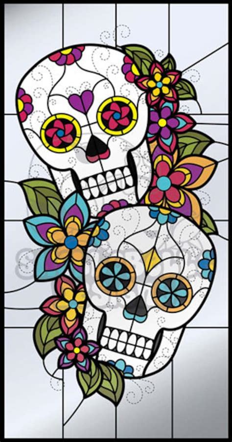 Digital Stained Glass Pattern Dia De Los Muertos Sugar