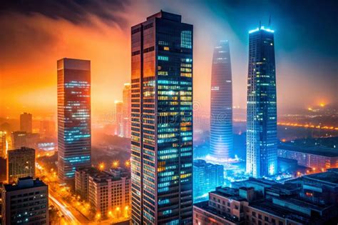 madrids futuristic skyline pierces  hazy december night