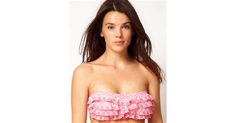 Lyst Asos Broderie Ruffle Bandeau Bikini Top With Detatchable Straps