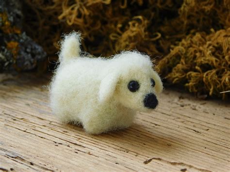 Needle Felted White Dog Miniature Dollhouse T Wool Small Etsy