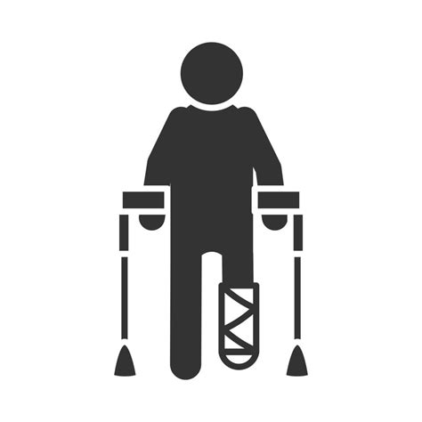 Person With Crutches And Leg Cast World Disability Day Silhouette Icon