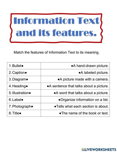 Nonfiction Text Features Worksheet Teach Starter Worksheets Library