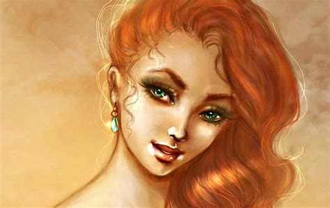 Redhead Art Girl Green Eyes Digital Portrait Woman Hd Wallpaper Peakpx