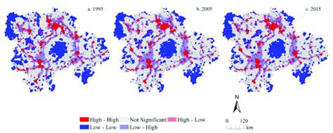 Bivariate Lisa Cluster Maps Showing Urbanization Level And Traffic