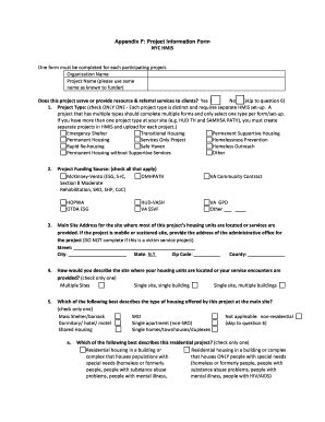 Fillable Online Appendix F Project Information Form NYC HMIS One Form