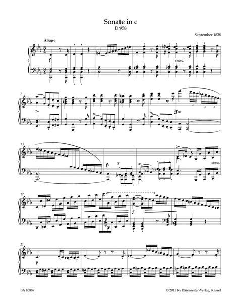 Sonate En Do Mineur D 958 SCHUBERT Partition Piano