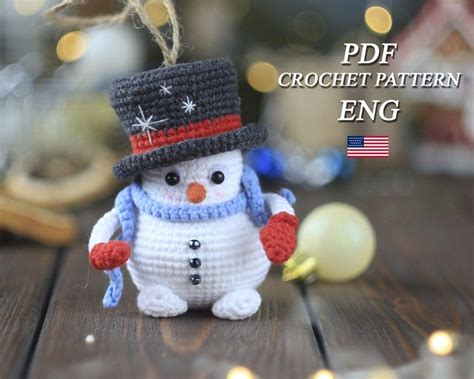 Crochet Snowman Christmas Ornament PATTERN Size 3.3 - Etsy | Crochet ...