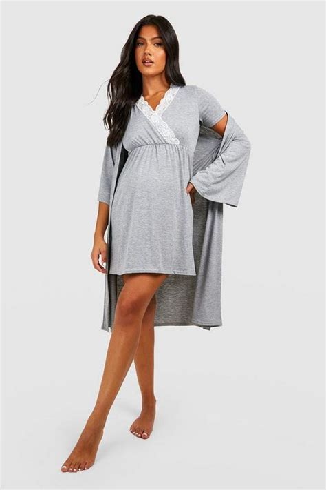 Maternity Nursing Nightie And Kimono Robe Set Boohoo Uk