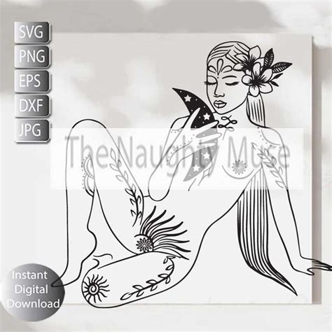 Boho Woman Svg Mystical Nude Woman Svg Mystical Goddess Line Art Svg Png Eps Dxf