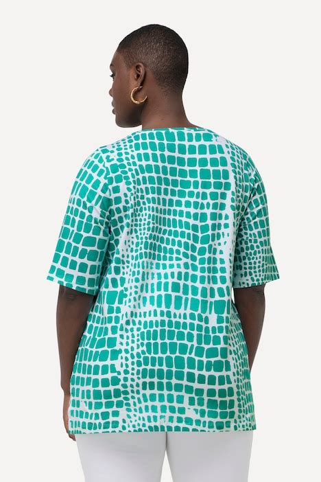 Snakeskin Print Short Sleeve Pima Cotton Tee Teal Ulla Popken