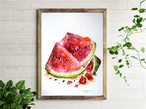 Original Watermelon Watercolor Painting Fruits Wall Art Etsy