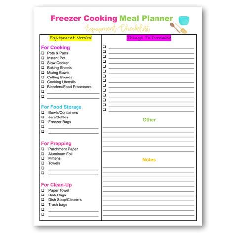 Freezer Cooking Meal Planner Printable Freezer Cooking Checklist Freezer Meals Planner Menu