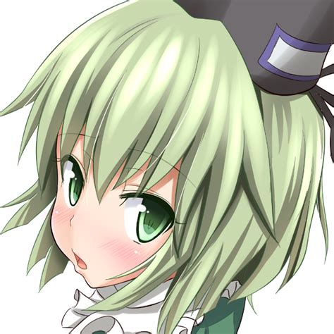 Safebooru 1girl Black Hat Blush Commentary Request Gin You Haru Green Eyes Green Hair Hat