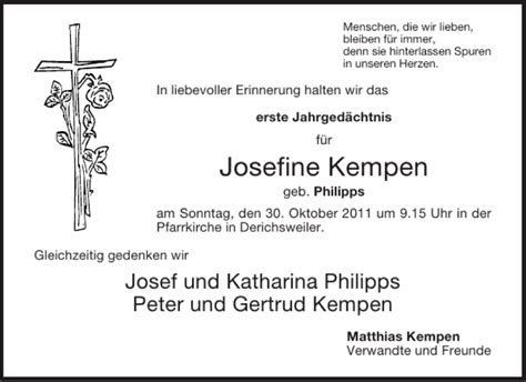 Traueranzeigen Von Josefine Kempen Aachen Gedenkt