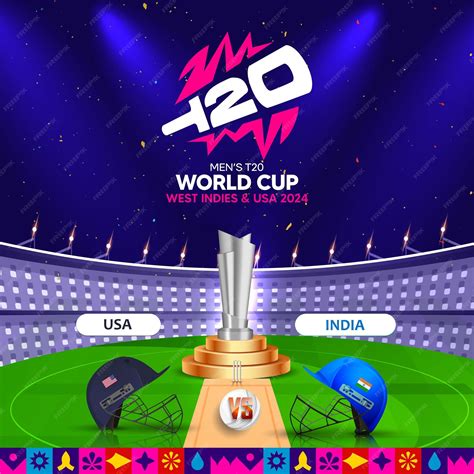 Premium Vector | USA vs India T20 World Cup with Trophy Stadium Light