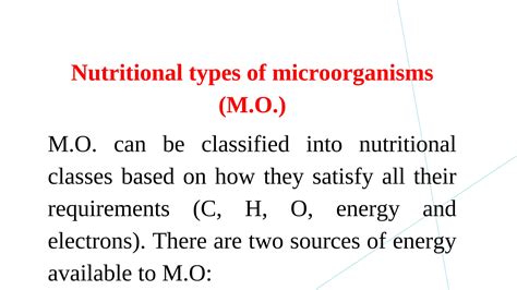 Nutritional Classification Of Microorganisms Ppt