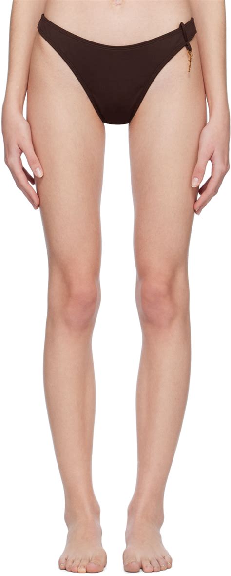 Jacquemus Le Bas De Maillot Signature Bikini Bottoms In Brown Modesens