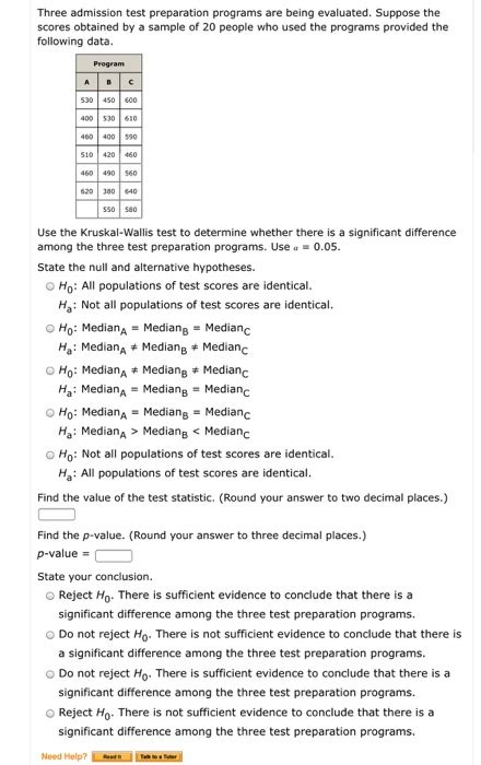 Solved Three Admission Test Preparation Programs Are Being Chegg