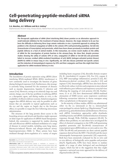 Pdf Cell Penetrating Peptide Mediated Sirna Lung Delivery