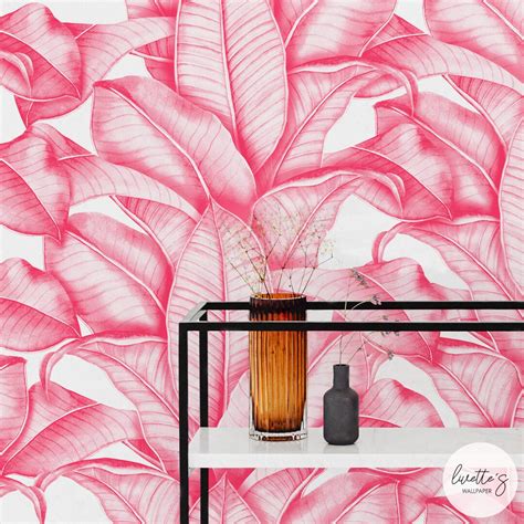 Bold Pink Banana Leaves Wallpaper Tropical Removable Wallpaper Or