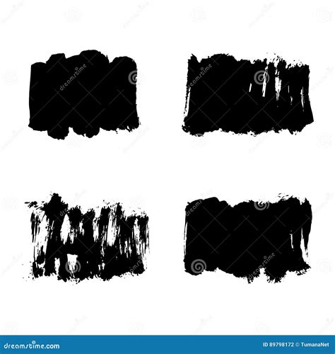 Set Of Brush Hand Drawn Vector Black Ink Square Stains Isolated On The