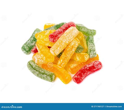 Rainbow Gummy Candy Pile Isolated Sour Jelly Candies Strips In Sugar