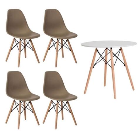 Conjunto Kit Mesa Jantar Eiffel 90cm Branca 4 Cadeiras Charles Eames