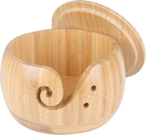 Coopay Bamboo Yarn Bowl Knitting Bowl Wooden Wool Bowl With Lid Yarn