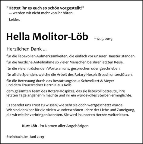 Traueranzeigen Von Hella Molitor L B Vrm Trauer De