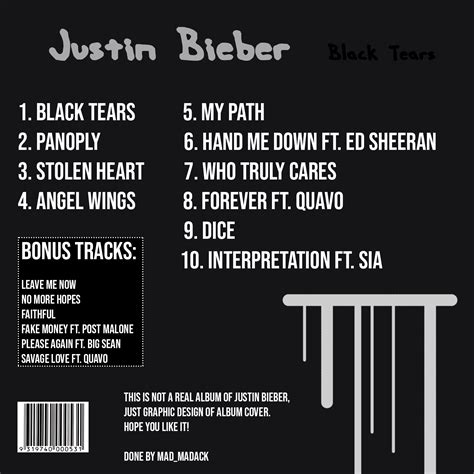 Justin Bieber - Black Tears (Back) Album Cover by MadMadak on DeviantArt